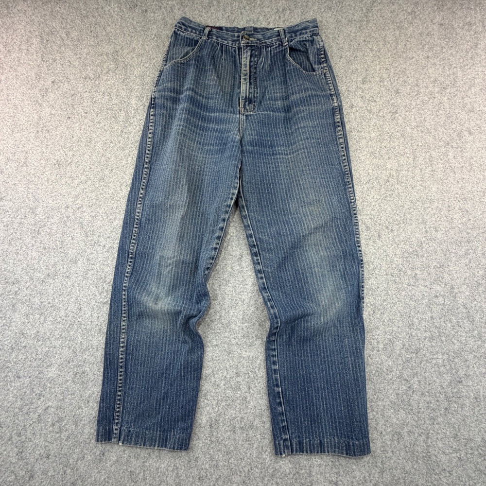Brittania Vintage High Waisted Pinstripe Denim Jeans Blue Cotton Size 13